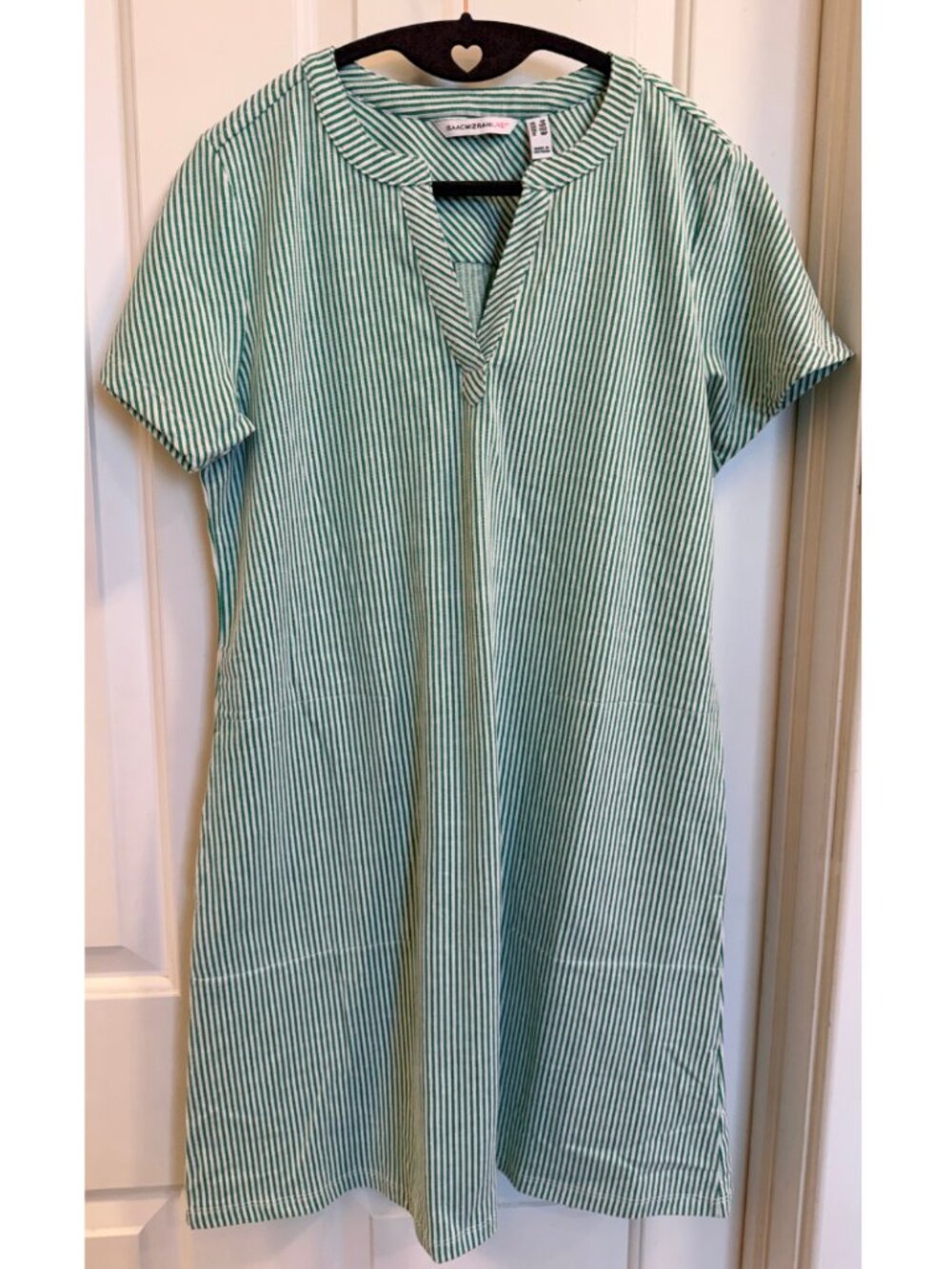 Isaac Mizrahi Live Green White Striped Dress Small